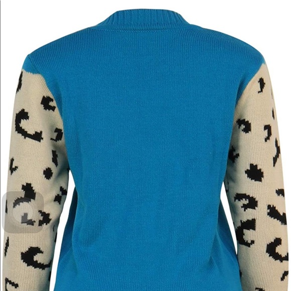 Leopard Printed Sweater Peacock Blue - Picture 3 of 6